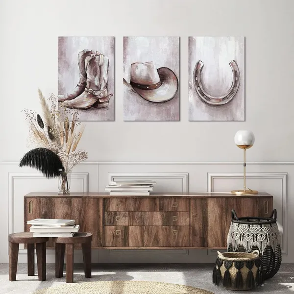 Brown_Canvas_Print_Cowboy_Wall_Art_Western_Decor_Picture_Rustic_Farmhouse_Wall_Decor_Framed_16X24Inchx3_Panels