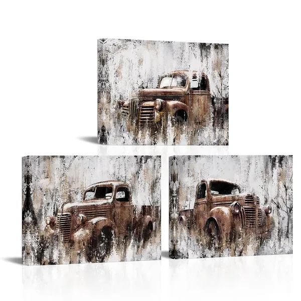 Rusty_Brown_Rustic_Truck_Canvas_Wall_Art_Old_Car_Pictures_Farmhouse_Living_Room_Wall_Decor_Country_Style_Artwork_Framed_Posters_Paintings_(Rusty_Brown)