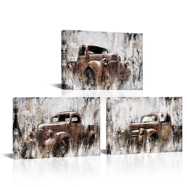 Rusty_Brown_Rustic_Truck_Wall_Art_Retro_Car_Decor_Pictures_Farmhouse_Living_Room_Decor_Country_Style_Paintings_|_For_Wall_Decorations_Framed_Ready_To_Hang_(Large)_(Rusty_Brown)
