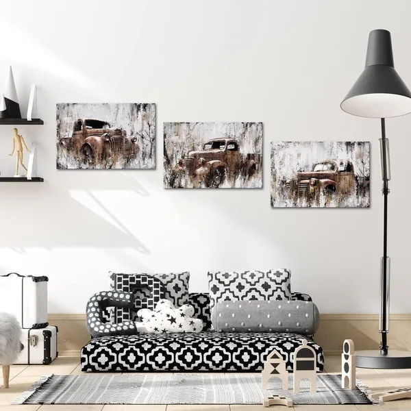 Rusty_Brown_Rustic_Truck_Wall_Art_Retro_Car_Decor_Pictures_Farmhouse_Living_Room_Decor_Country_Style_Paintings_|_For_Wall_Decorations_Framed_Ready_To_Hang_(Large)_(Rusty_Brown)