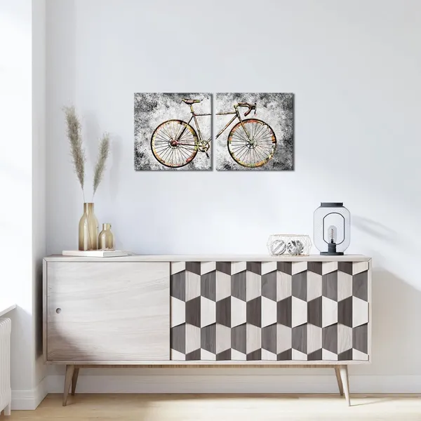 Multicolor_Rustic_Bicycle_Graffiti_Wall_Art_Mountain_Bike_Painting_Retro_Bike_Canvas_Prints_Framed_Artwork_Farmhouse_Living_Room_Bedroom_Decoration_12"X12"X2Pieces