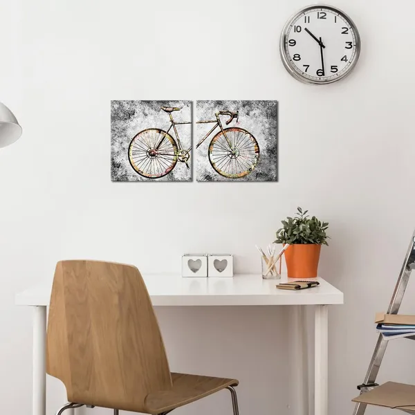 Multicolor_Rustic_Bicycle_Graffiti_Wall_Art_Mountain_Bike_Painting_Retro_Bike_Canvas_Prints_Framed_Artwork_Farmhouse_Living_Room_Bedroom_Decoration_12"X12"X2Pieces
