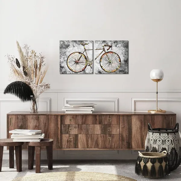 Multicolor_Rustic_Bicycle_Graffiti_Wall_Art_Mountain_Bike_Painting_Retro_Bike_Canvas_Prints_Framed_Artwork_Farmhouse_Living_Room_Bedroom_Decoration_12"X12"X2Pieces