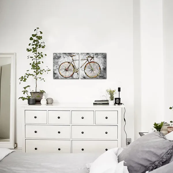 Multicolor_Rustic_Bicycle_Graffiti_Wall_Art_Mountain_Bike_Painting_Retro_Bike_Canvas_Prints_Framed_Artwork_Farmhouse_Living_Room_Bedroom_Decoration_12"X12"X2Pieces