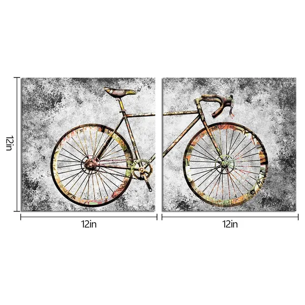 Multicolor_Rustic_Bicycle_Graffiti_Wall_Art_Mountain_Bike_Painting_Retro_Bike_Canvas_Prints_Framed_Artwork_Farmhouse_Living_Room_Bedroom_Decoration_12"X12"X2Pieces