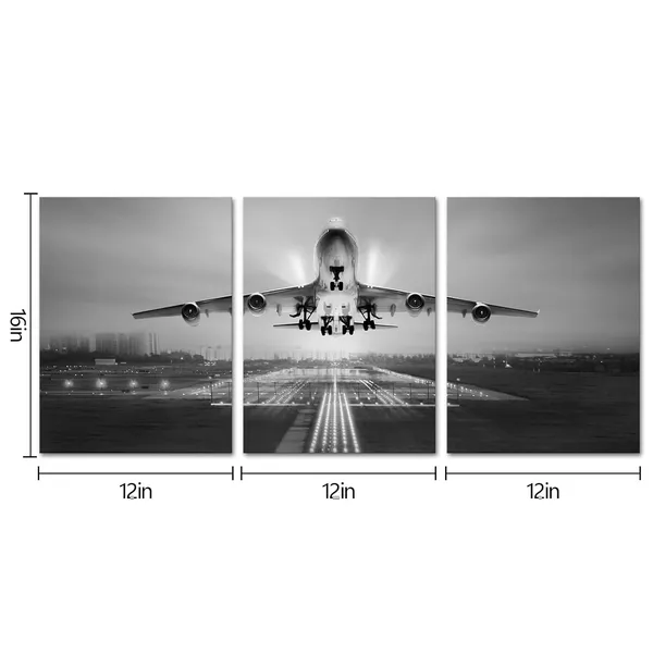 Black_And_White_Airplane_Decor_Black_And_White_Wall_Art_Aviation_Decor_Pictures_Framed_Canvas_Wall_Art_Man_Cave_Decor_12X16Inch_X_3Pieces