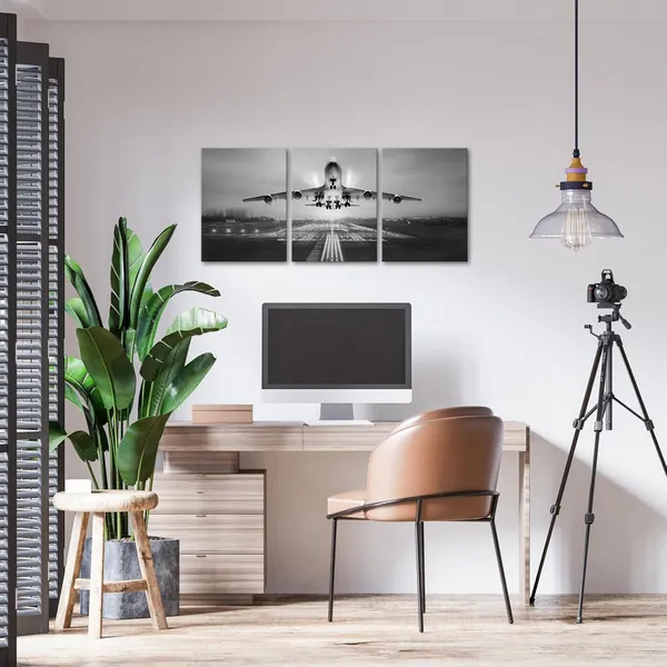 Black_And_White_Airplane_Decor_Black_And_White_Wall_Art_Aviation_Decor_Pictures_Framed_Canvas_Wall_Art_Man_Cave_Decor_12X16Inch_X_3Pieces