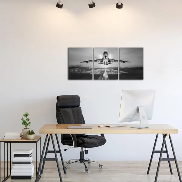 Black_And_White_Airplane_Decor_Black_And_White_Wall_Art_Aviation_Decor_Pictures_Framed_Canvas_Wall_Art_Man_Cave_Decor_12X16Inch_X_3Pieces