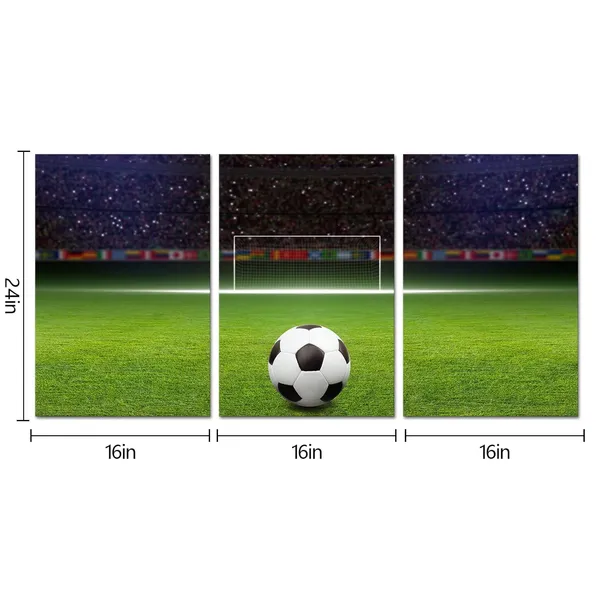 Green_3_Panels_Canvas_Wall_Art_Soccer_Ball_On_Green_Huge_Football_Field_With_Soccer_Gate_Picture_Poster_Sports_Painting_Home_Wall_Decor_|_For_Boys_Bedroom