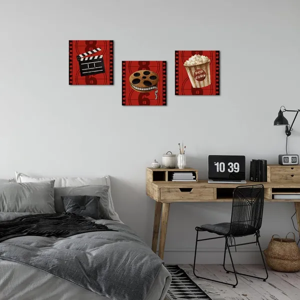 Red_Movie_Room_Decor_Home_Theater_Cinema_Art_Prints_Framed_Artwork_Media_Room_Decor_12"X12"X3_Pieces