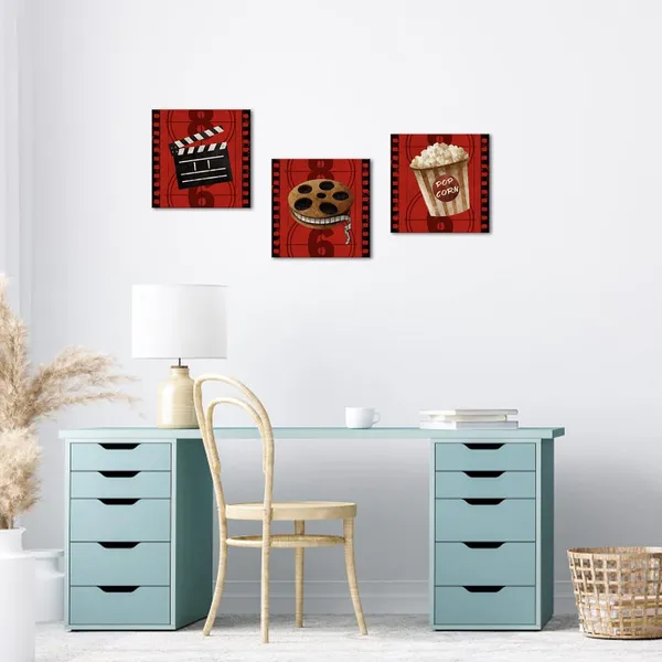 Red_Movie_Room_Decor_Home_Theater_Cinema_Art_Prints_Framed_Artwork_Media_Room_Decor_12"X12"X3_Pieces