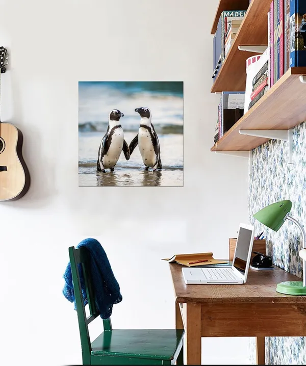 Multicolor_Modern_Wild_Animal_Painting_Canvas_Prints_African_Penguin_On_The_Sandy_Beach_Picture_Wall_Art_|_For_Home_Decor_Artwork_24??X24??