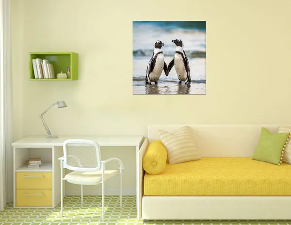 Multicolor_Modern_Wild_Animal_Painting_Canvas_Prints_African_Penguin_On_The_Sandy_Beach_Picture_Wall_Art_|_For_Home_Decor_Artwork_24??X24??