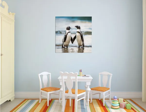 Multicolor_Modern_Wild_Animal_Painting_Canvas_Prints_African_Penguin_On_The_Sandy_Beach_Picture_Wall_Art_|_For_Home_Decor_Artwork_24??X24??