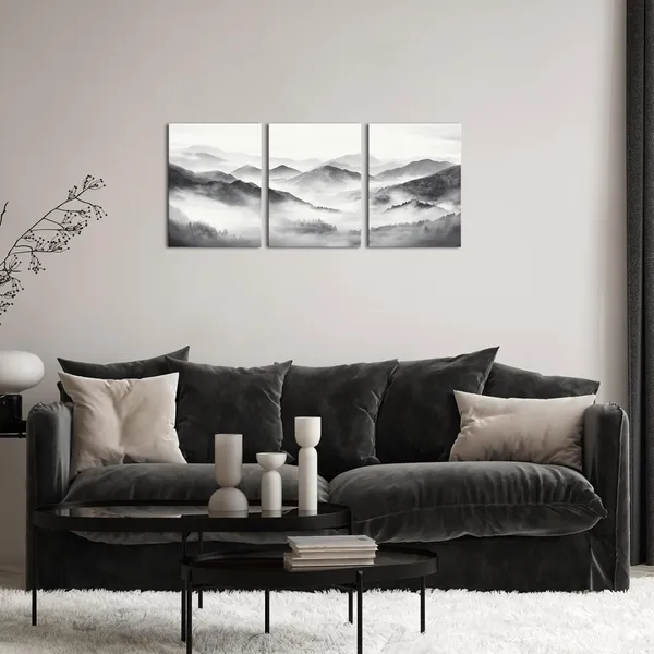 Grey_Mountain_Wall_Art_Nature_Landscape_Painting_Wall_Decor,_Framed_Artwork_12X16Inchx3Pieces