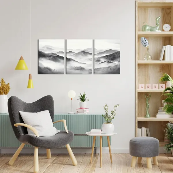 Grey_Mountain_Wall_Art_Nature_Landscape_Painting_Wall_Decor,_Framed_Artwork_12X16Inchx3Pieces