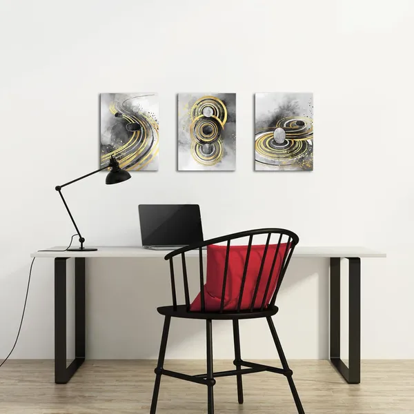 Gold_And_Grey_Zen_Wall_Art_Gold_And_Grey_Stones_Painting_Zen_Room_Decor,_Framed_Artwork_12X16Inchx3Pieces