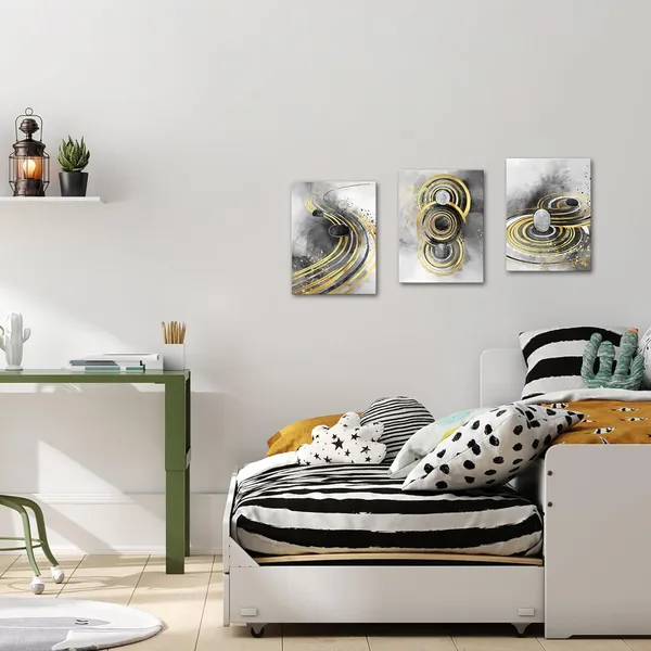 Gold_And_Grey_Zen_Wall_Art_Gold_And_Grey_Stones_Painting_Zen_Room_Decor,_Framed_Artwork_12X16Inchx3Pieces