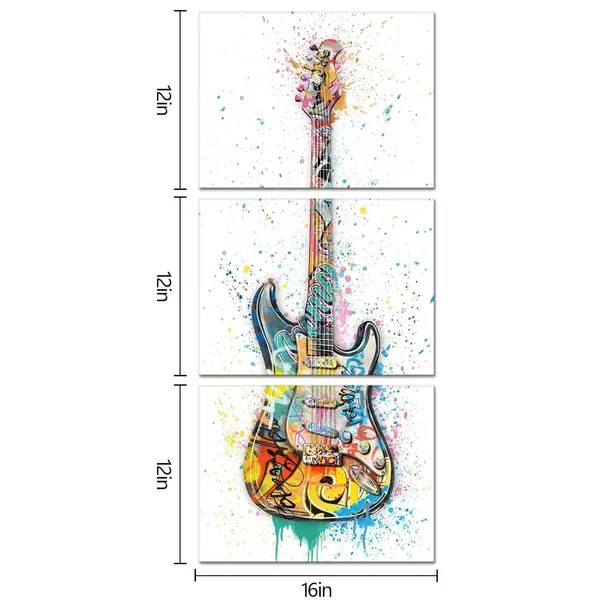 White_Music_Room_Decor_Graffiti_Wall_Art_Guitar_Painting_Music_Wall_Art_Framed_Canvas_Artwork_|_For_Walls_12Inchx16Inchx3Piece_(White,_Vertical)