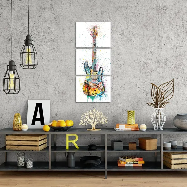 White_Music_Room_Decor_Graffiti_Wall_Art_Guitar_Painting_Music_Wall_Art_Framed_Canvas_Artwork_|_For_Walls_12Inchx16Inchx3Piece_(White,_Vertical)