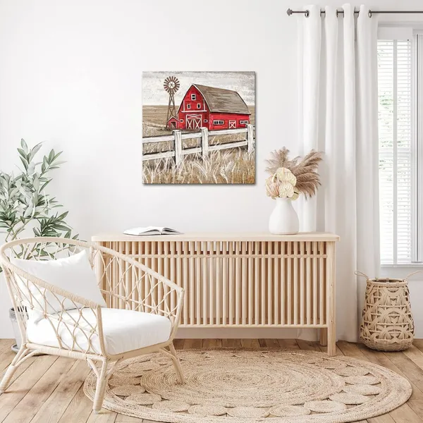Multicolor_Rustic_Farmhouse_Wall_Art_Old_Barn_Painting_Framed_Canvas_Print_Windmill_Wall_Decor_Living_Room_Bedroom_Wall_Decor