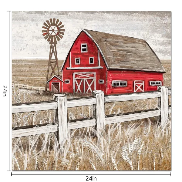 Multicolor_Rustic_Farmhouse_Wall_Art_Old_Barn_Painting_Framed_Canvas_Print_Windmill_Wall_Decor_Living_Room_Bedroom_Wall_Decor