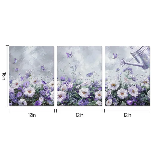 Purple_Flower_Butterfly_Canvas_Wall_Art_Farmhouse_Bathroom_Decor_Pictures_Country_Bedroom_Decor_Painting_Framed_Artwork_12X16Inchx3Pieces_(Purple)