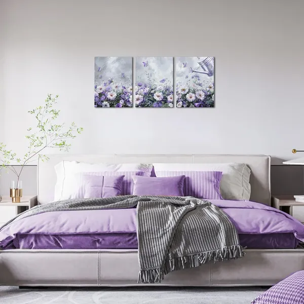 Purple_Flower_Butterfly_Canvas_Wall_Art_Farmhouse_Bathroom_Decor_Pictures_Country_Bedroom_Decor_Painting_Framed_Artwork_12X16Inchx3Pieces_(Purple)