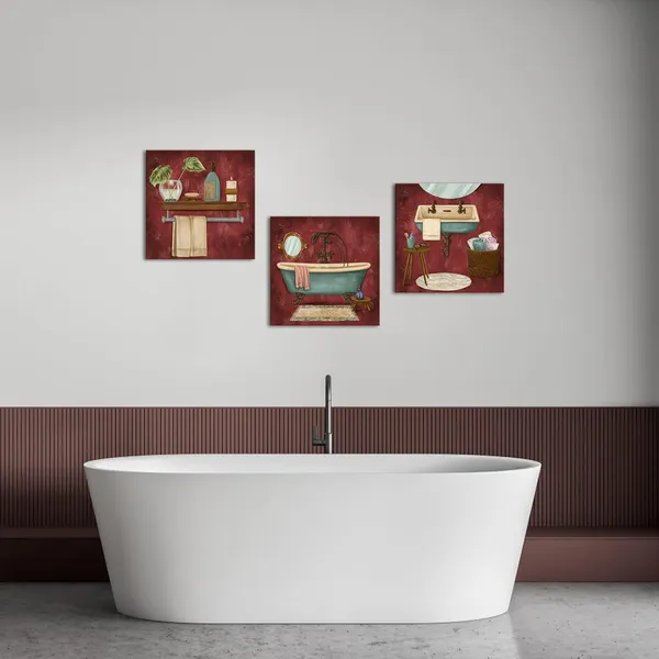 Red_3_Piece_Bathroom_Canvas_Wall_Art_Vintage_Red_Style_Bathtub_Towel_Sink_Picture_Poster_Still_Life_Scenes_Painting_|_For_Modern_Home_Hotel_Artwork_Decor_Each_Panel_12X12Inch_(Small)