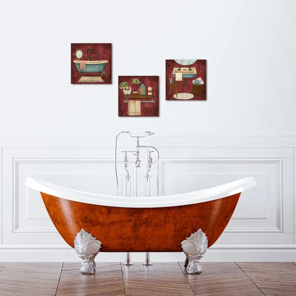 Red_3_Piece_Bathroom_Canvas_Wall_Art_Vintage_Red_Style_Bathtub_Towel_Sink_Picture_Poster_Still_Life_Scenes_Painting_|_For_Modern_Home_Hotel_Artwork_Decor_Each_Panel_12X12Inch_(Small)