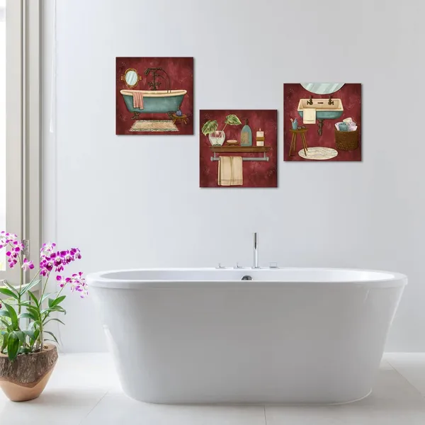 Red_3_Piece_Bathroom_Canvas_Wall_Art_Vintage_Red_Style_Bathtub_Towel_Sink_Picture_Poster_Still_Life_Scenes_Painting_|_For_Modern_Home_Hotel_Artwork_Decor_Each_Panel_12X12Inch_(Small)