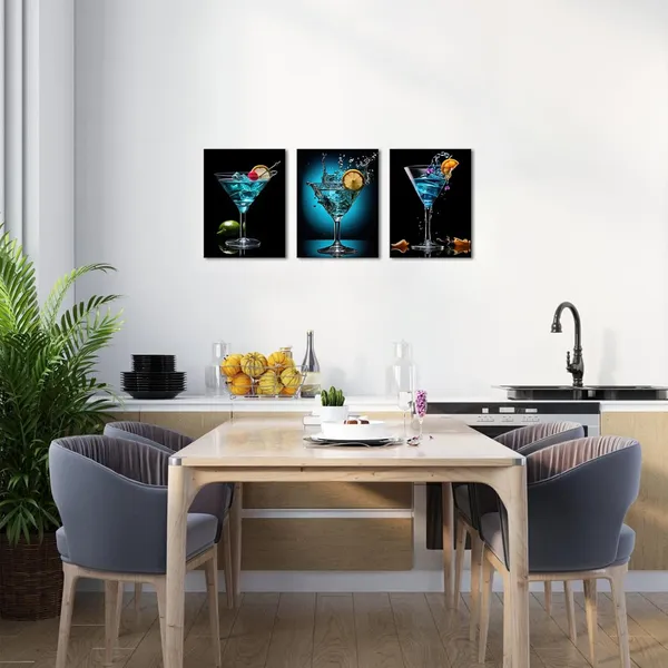 Blue_3_Pieces_Blue_Cocktail_Pictures_Wall_Art_Canvas_Prints_Black_Bar_Art_Liquor_Paintings_|_For_Dining_Room_Kitchen_Bar_Decor_12"X16"X3Pcs