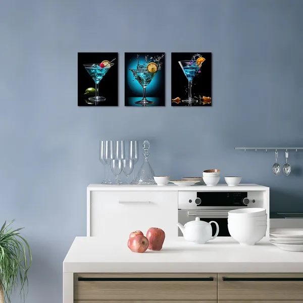 Blue_3_Pieces_Blue_Cocktail_Pictures_Wall_Art_Canvas_Prints_Black_Bar_Art_Liquor_Paintings_|_For_Dining_Room_Kitchen_Bar_Decor_12"X16"X3Pcs