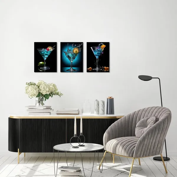 Blue_3_Pieces_Blue_Cocktail_Pictures_Wall_Art_Canvas_Prints_Black_Bar_Art_Liquor_Paintings_|_For_Dining_Room_Kitchen_Bar_Decor_12"X16"X3Pcs