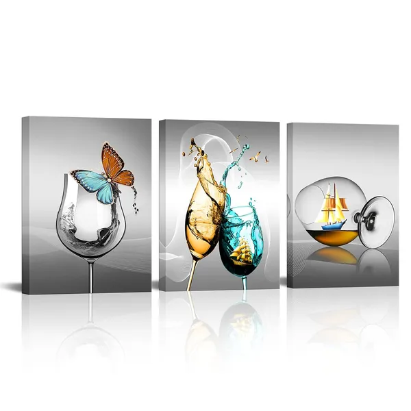 Gray_3_Pieces_Kitchen_Canvas_Wall_Art_Wine_Glass_With_Butterfly_Sailboat_Picture_Print_On_Gray_Background_Painting_Modern_Restaurant_Dining_Room_Artwork_Wall_Decor_Framed_12X16Inchx3Pcs