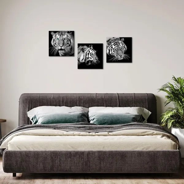 Black_White_3_Pieces_Tiger_With_Green_Eyes_Wall_Art_Black_And_White_Wildlife_Tiger_Portrait_Canvas_Prints_Pictures_Wall_Decor_Artwork_|_For_Modern_Home_Living_Room_Bedroom_Office_12X12Inchx3Pcs