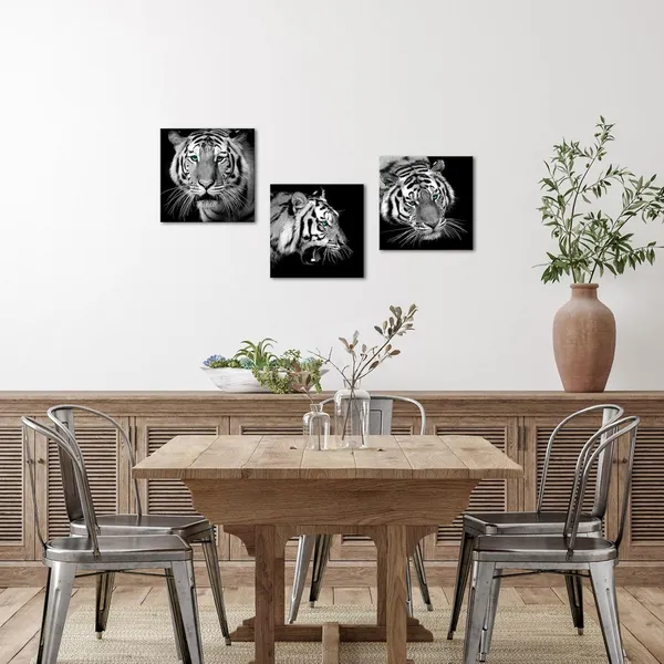 Black_White_3_Pieces_Tiger_With_Green_Eyes_Wall_Art_Black_And_White_Wildlife_Tiger_Portrait_Canvas_Prints_Pictures_Wall_Decor_Artwork_|_For_Modern_Home_Living_Room_Bedroom_Office_12X12Inchx3Pcs