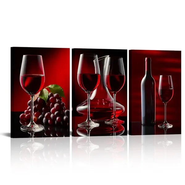 Red_3_Piece_Kitchen_Canvas_Wall_Art_Black_And_Red_Wine_Painting_Framed_Artwork_Wine_Cup_Bottle_And_Grapes_Picture_Prints_|_For_Dining_Room_Kitchen_Restaurant_Wall_Decor_16X24Inchx3Panels