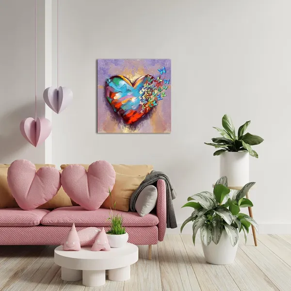 Red_&_Colourful_Abstract_Heart_Canvas_Wall_Art_-_Colorful_Flying_Butterfly_Picture_Poster_Prints_On_Canvas_Modern_Love_Heart_Painting_|_For_Girl_Bedroom_Living_Room_Decor_Framed_20X20Inch