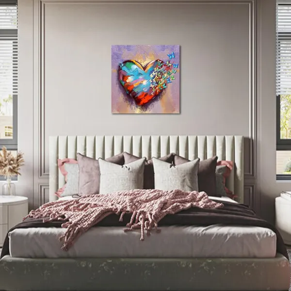 Red_&_Colourful_Abstract_Heart_Canvas_Wall_Art_-_Colorful_Flying_Butterfly_Picture_Poster_Prints_On_Canvas_Modern_Love_Heart_Painting_|_For_Girl_Bedroom_Living_Room_Decor_Framed_20X20Inch
