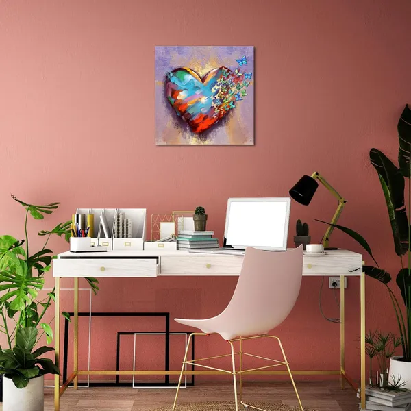 Red_&_Colourful_Abstract_Heart_Canvas_Wall_Art_-_Colorful_Flying_Butterfly_Picture_Poster_Prints_On_Canvas_Modern_Love_Heart_Painting_|_For_Girl_Bedroom_Living_Room_Decor_Framed_20X20Inch