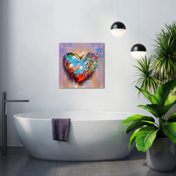 Red_&_Colourful_Abstract_Heart_Canvas_Wall_Art_-_Colorful_Flying_Butterfly_Picture_Poster_Prints_On_Canvas_Modern_Love_Heart_Painting_|_For_Girl_Bedroom_Living_Room_Decor_Framed_20X20Inch
