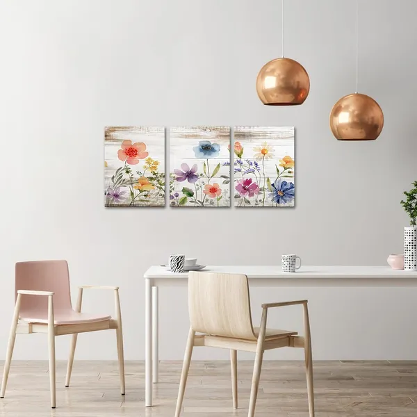 Blue_3_Pieces_Watercolor_Flower_Canvas_Wall_Art_Colorful_Wildflower_Floral_Plant_Painting_Rustic_Vintage_Wood_Artwork_Pictures_Prints_Wall_Decor_|_For_Farmhouse_Living_Room_Bathroom_12"X16"X3Pcs