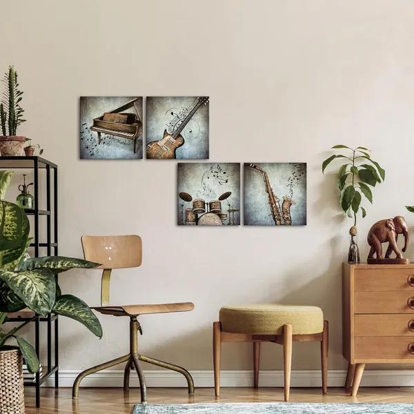 Grey_4_Panel_Music_Canvas_Wall_Art_Vintage_Piano_Guitar_Drum_Set_Saxophone_Pictures_Stretched_Canvas_Framed_Art_Abstract_Music_Notes_Posters_Artwork_|_For_Modern_Home_Bedroom_Living_Room_Decor
