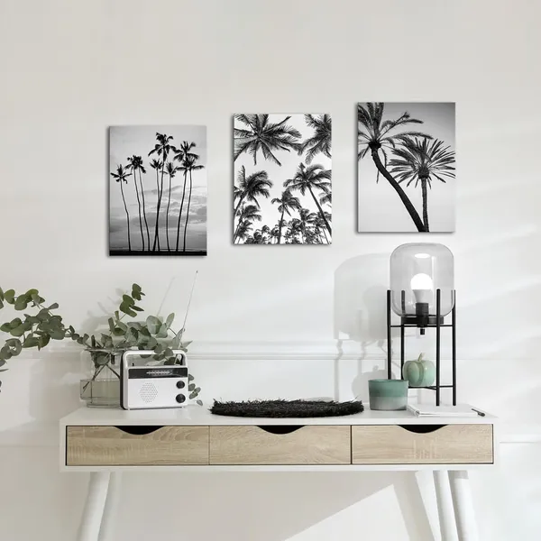 Multicolor_3_Pieces_Tropical_Palm_Tree_Wall_Art_Black_And_White_Photo_Of_Palm_Trees_Pictures_Framed_|_For_Home_Bathroom_Bedroom_Living_Room_Wall_Decor_Framed_12"X16"X3Pcs