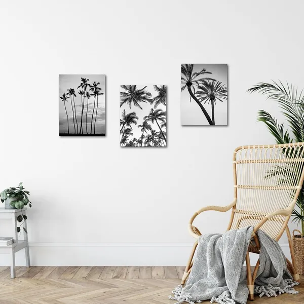 Multicolor_3_Pieces_Tropical_Palm_Tree_Wall_Art_Black_And_White_Photo_Of_Palm_Trees_Pictures_Framed_|_For_Home_Bathroom_Bedroom_Living_Room_Wall_Decor_Framed_12"X16"X3Pcs