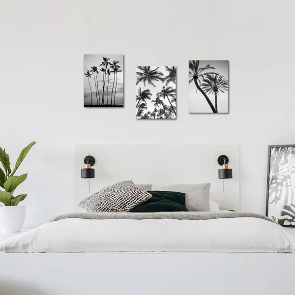 Multicolor_3_Pieces_Tropical_Palm_Tree_Wall_Art_Black_And_White_Photo_Of_Palm_Trees_Pictures_Framed_|_For_Home_Bathroom_Bedroom_Living_Room_Wall_Decor_Framed_12"X16"X3Pcs