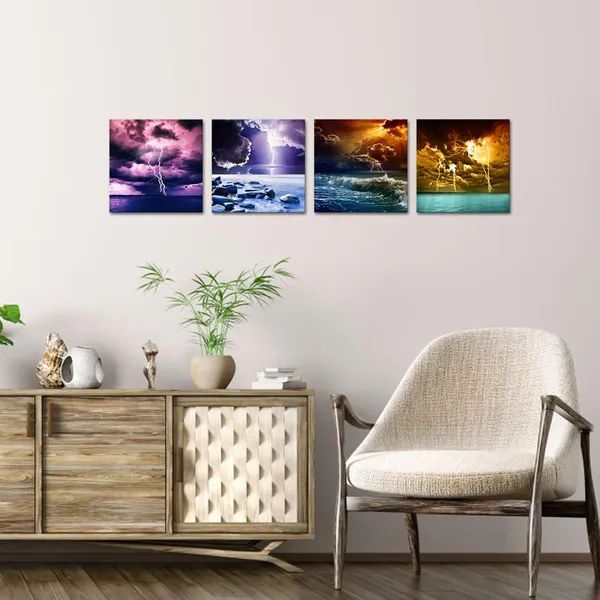 Blue_4_Pieces_Lightning_Seascape_Wall_Art_Stormy_Sea_Ocean_Wave_Picture_Prints_On_Canvas_Nature_Weather_Poster_Prints_|_For_Home_Office_Artwork_Wall_Decor_Framed_And_Ready_To_Hang_12X12Inchx4Pcs_(Small)