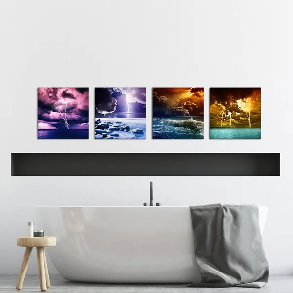 Blue_4_Pieces_Lightning_Seascape_Wall_Art_Stormy_Sea_Ocean_Wave_Picture_Prints_On_Canvas_Nature_Weather_Poster_Prints_|_For_Home_Office_Artwork_Wall_Decor_Framed_And_Ready_To_Hang_12X12Inchx4Pcs_(Small)