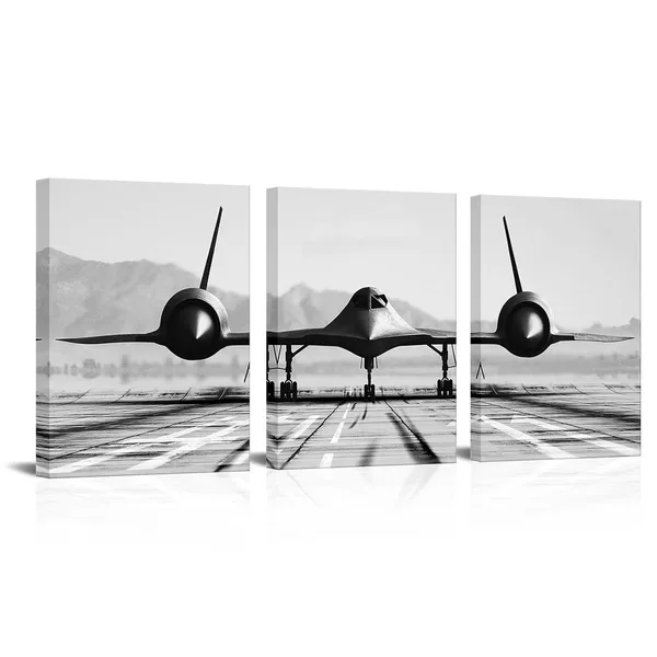 Black_White_Black_And_White_Airplane_Wall_Art_Vintage_Military_Aircraft_Picture_Print_On_Canvas_|_For_Office_Boy_Room_Bedroom_Decoration_12X16Inchx3_Panels